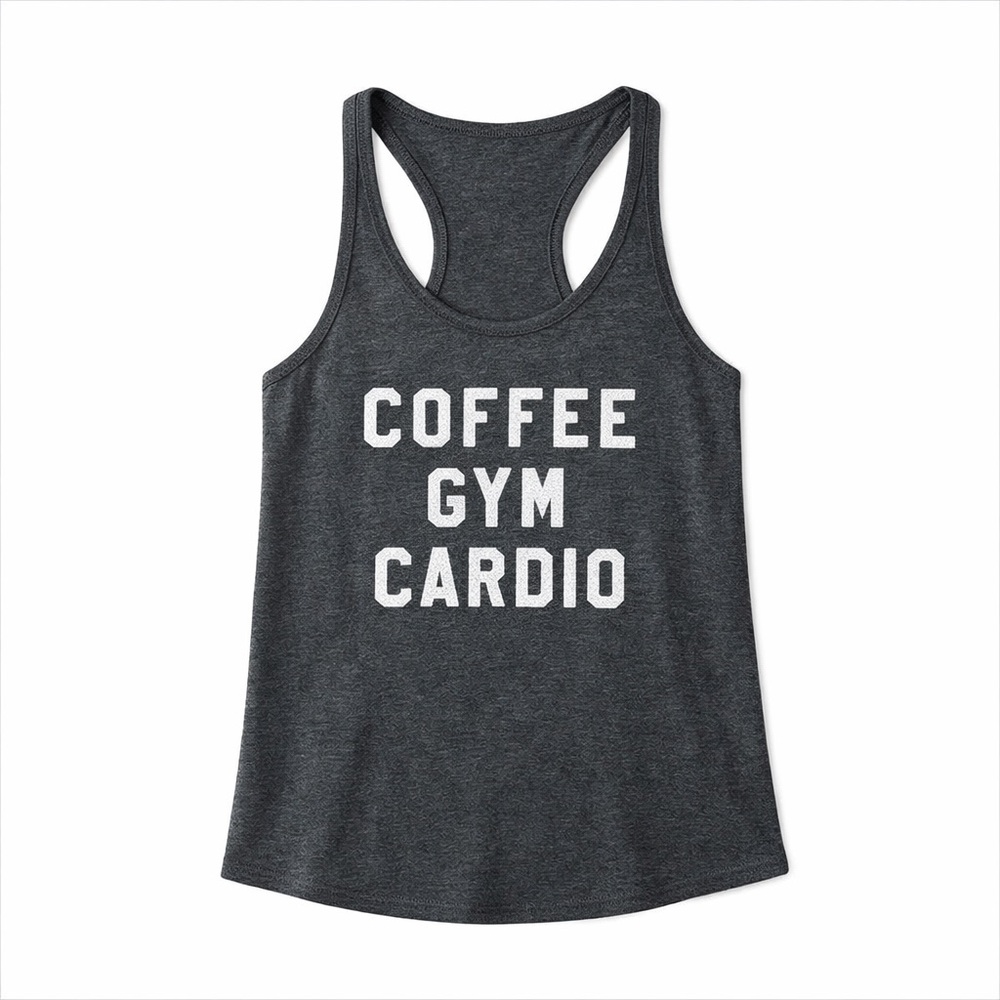 Body Rags Racerback Tank Top | Coffee Gym Cardio | Glitter Graphic | Size Small